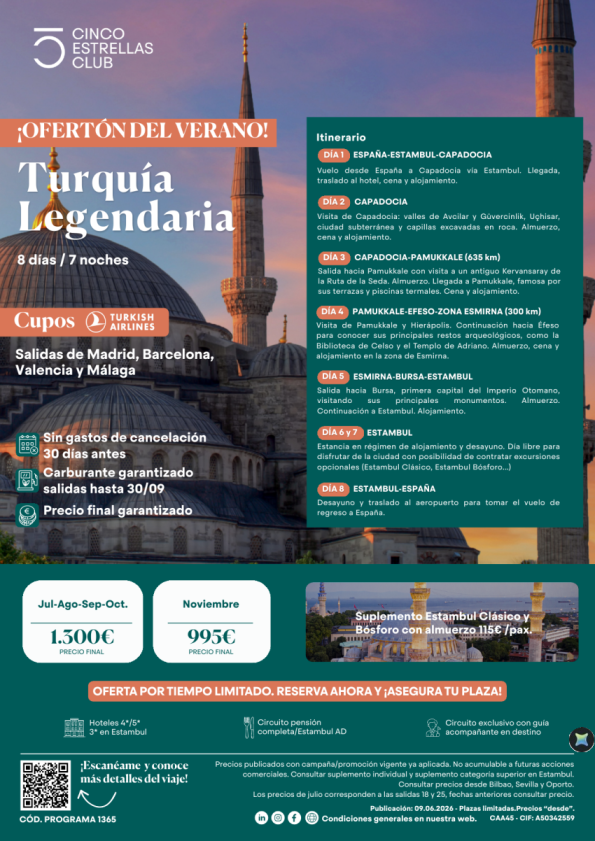 Ofertón Verano | Cupos TK | Turquia Legendaria 8c/7n salidas de  jul a Oct:1.300? nov: 995 &euro; dsd Mad, Bcn,Agp,Vlc