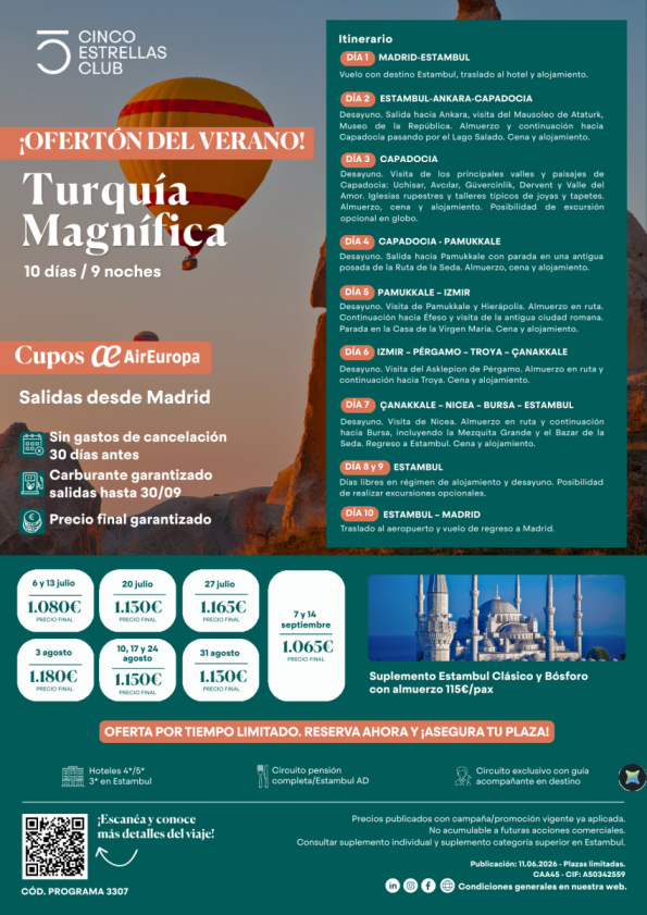 Ofertón Verano | Cupos Air Europa| Turquía Magnifica 10d/9n dsd 1.063 &euro; salidas de julio a sept. desde Madrid