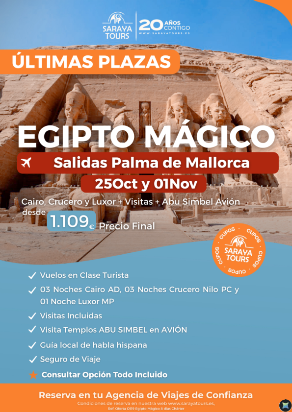 ?Egipto Mágico & Egipto Mágico todo incluido con Abu Simbel en avión. Salidas PALMA M. desde 1109 &euro; 
