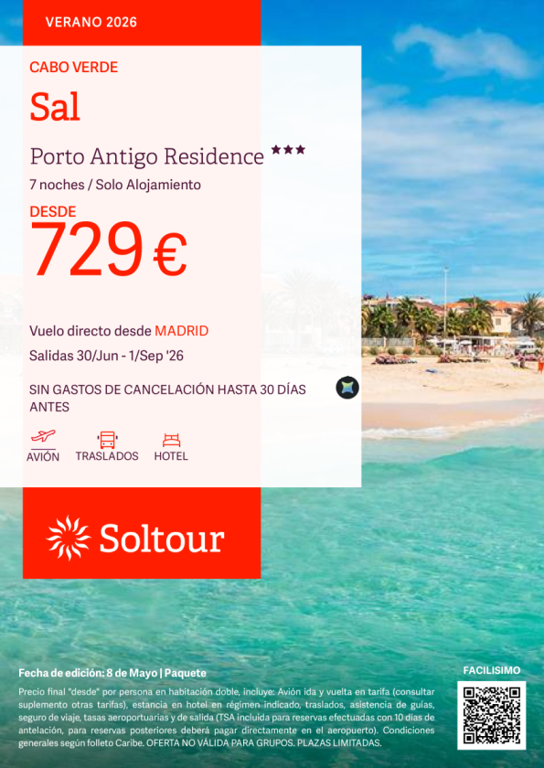 Isla de Sal (Cabo Verde) en Porto Antigo Residence desde 729 &euro; , salidas 30 Junio - 1 Septiembre desde Madrid