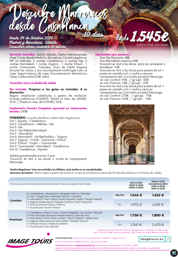 Descubre Marruecos desde Casablanca, 10 días de Viaje hasta octubre 2026 desde 1.545 &euro; 
