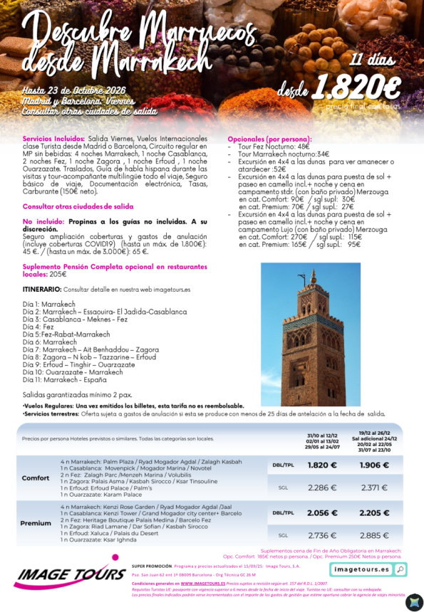 Descubre Marruecos desde Marrakech, 11 días de Viaje hasta octubre 2026 desde 1.820 &euro; 