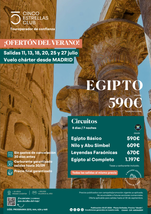 Ofertón verano | Egipto última plazas sal. 11,13,18,20,25,27 de julio  dsd 590 &euro; desde MADRID.