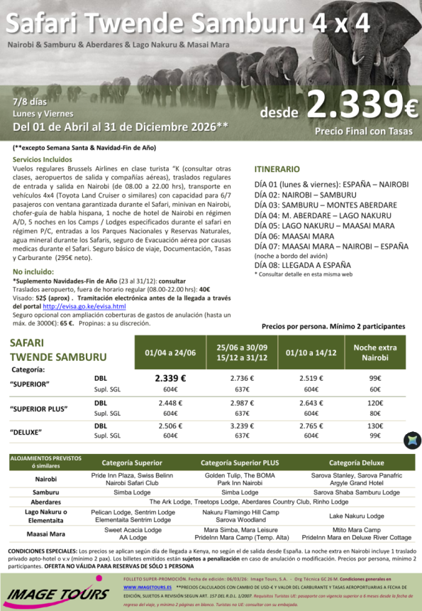 KENYA Twende 2026: Samburu & Aberdares & Nakuru & Masai Mara, desde 2.339 &euro; tasas incluidas