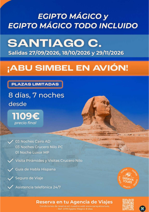 ?Egipto Mágico & Egipto Mágico todo incluido con Abu simbel en avión. Salidas SANTIAGO C desde 1109 &euro; 