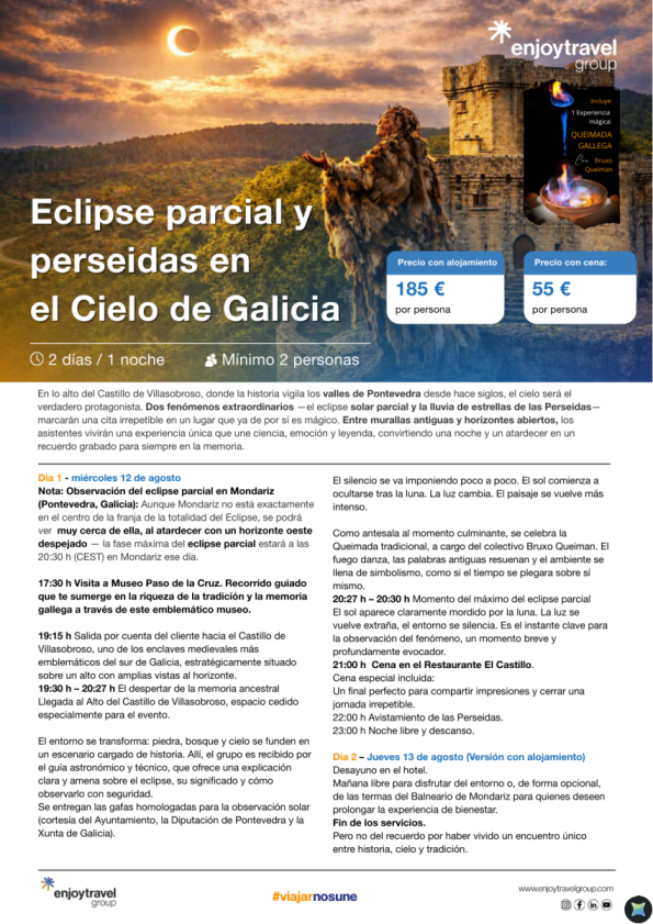 Eclipse parcial y perseidas en el Cielo de Galicia desde 55 &euro; 