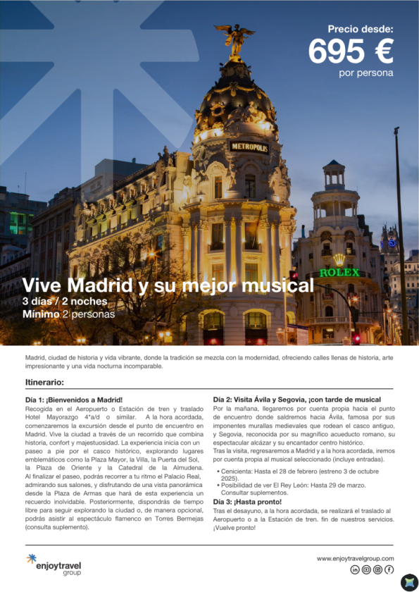 Vive Madrid y su mejor musical 3 días / 2 noches desde 695 &euro; 