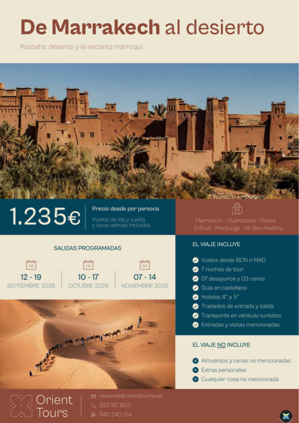 OTOÑO 2026 - De Marrakech al desierto 07 noches vuelos desde Barcelona o Madrid