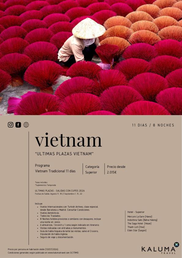 Vietnam Tradicional - Salidas Especiales con Cupos Verano \