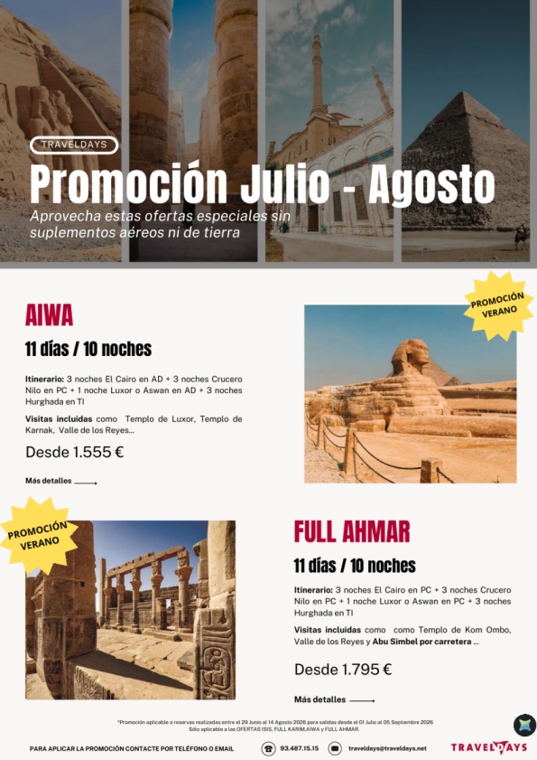 Promoción Verano Egipto 11 días con Mar Rojo a partir de 1.555 &euro; 