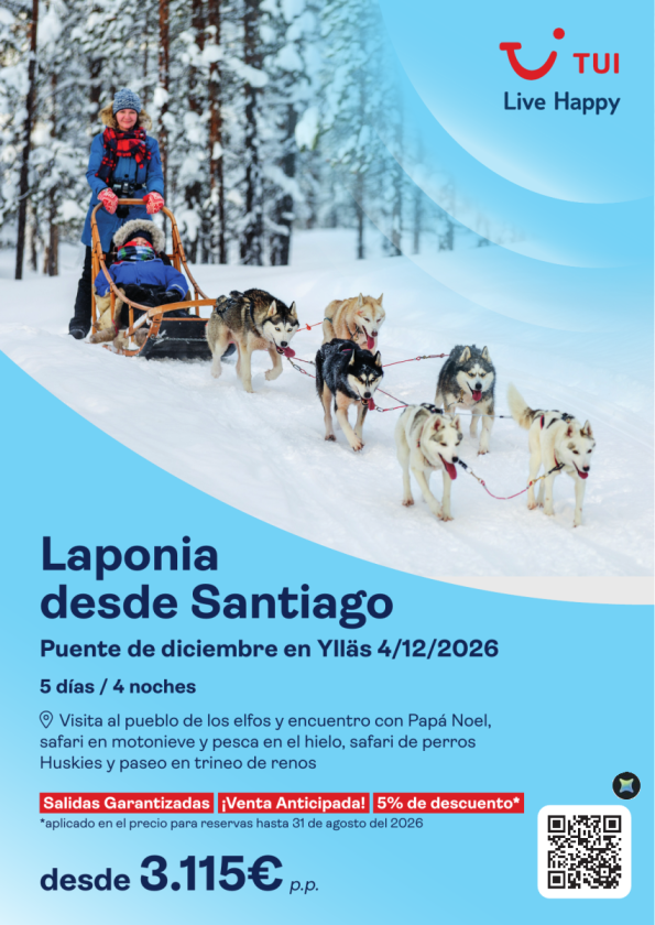Laponia. Puente de diciembre en Ylläs. 5d/4n. Salida desde Santiago de Compostela. V.A. 5% dto. Desde 3.115 &euro; 