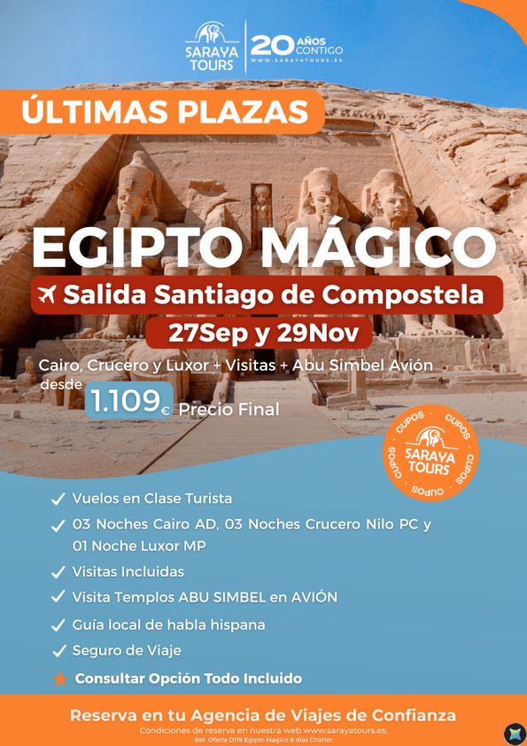 ?Egipto Mágico & Egipto Mágico al completo con Abu simbel en avión. Salidas SANTIAGO C desde 1109 &euro; 