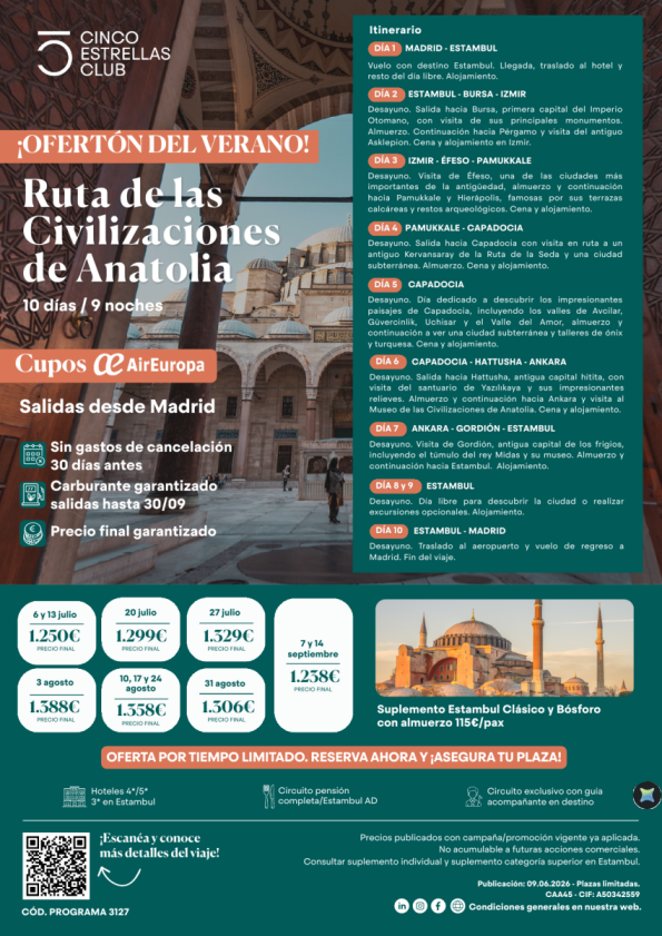 Ofertón | CUPOS Rutas Civilizaciones de Anatolia 10d/9n desd 1.238 &euro; Últimas salidas verano julio,agosto y sept.