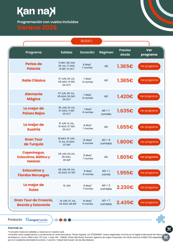 Programación Kannak Verano 2026. Salidas desde Bilbao