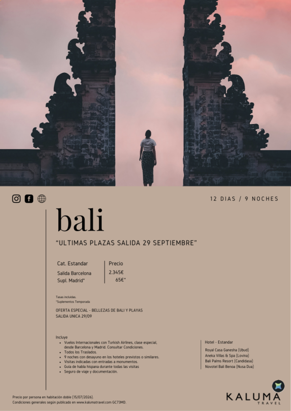 Bellezas de Bali y Playas - Salidas Especiales con Cupos Verano \