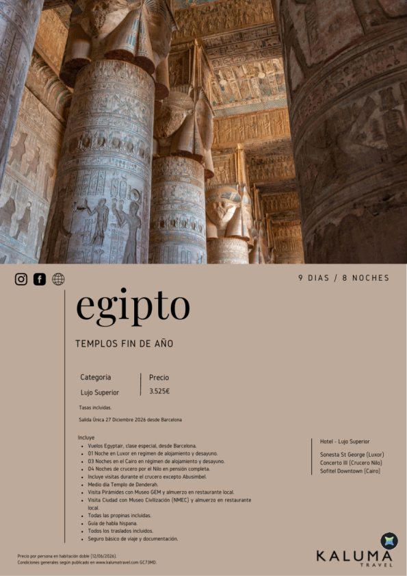 Templos de Egipto Fin de Año - Salida desde Barcelona 27 Diciembre