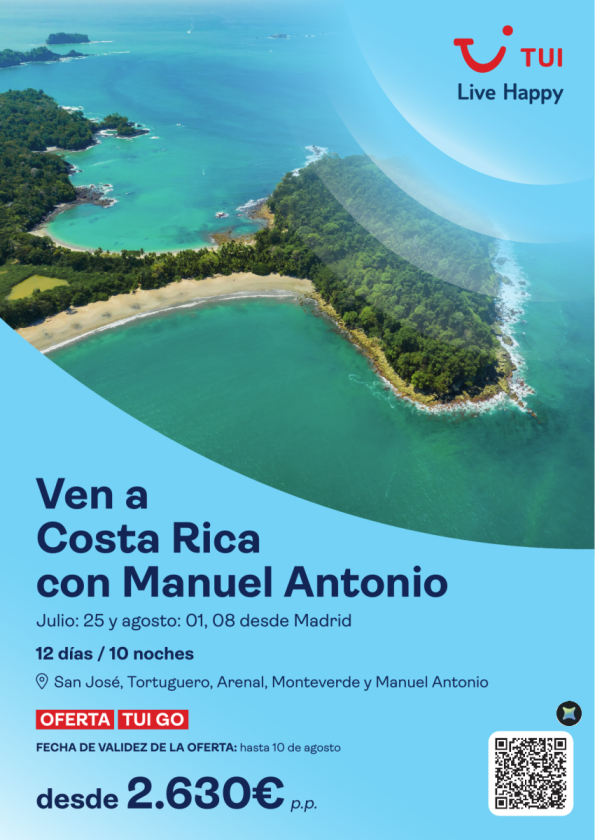Ven a Costa Rica con Manuel Antonio. 12 días / 10 noches. Salidas JUL y AGO desde MAD desde 2.630 &euro; 