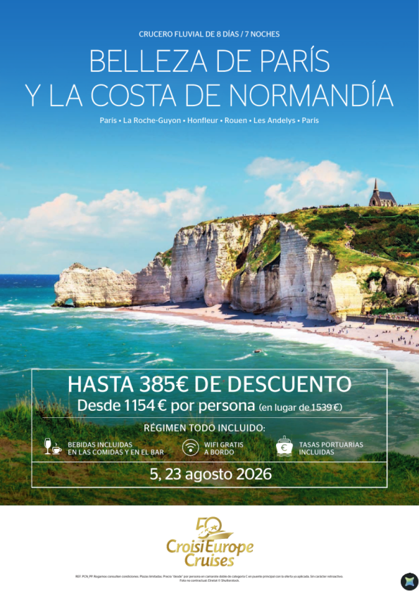 Hasta 385 &euro; de DESCUENTO - crucero fluvial París y Normandía - 8 días - Todo Incluido - 05/08 + 23/08