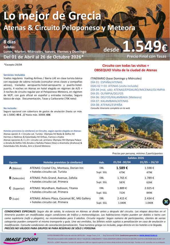 GRECIA verano 2026. Circuito Atenas, Peloponeso, Delfos y Meteora, 8 días desde 1.589 &euro; 