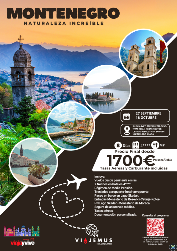 Montenegro, un destino con una naturaleza increíble, 8 dias, hoteles 4*, MP.Un tesoro en centro europa.