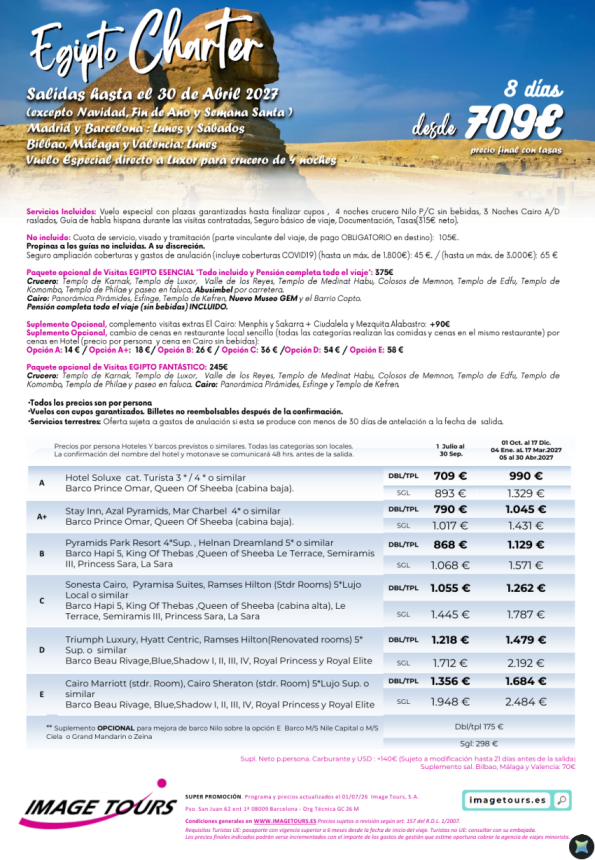 Egipto Charter hasta abril 2027 ¡8 días con plazas garantizadas! desde 709 &euro; 