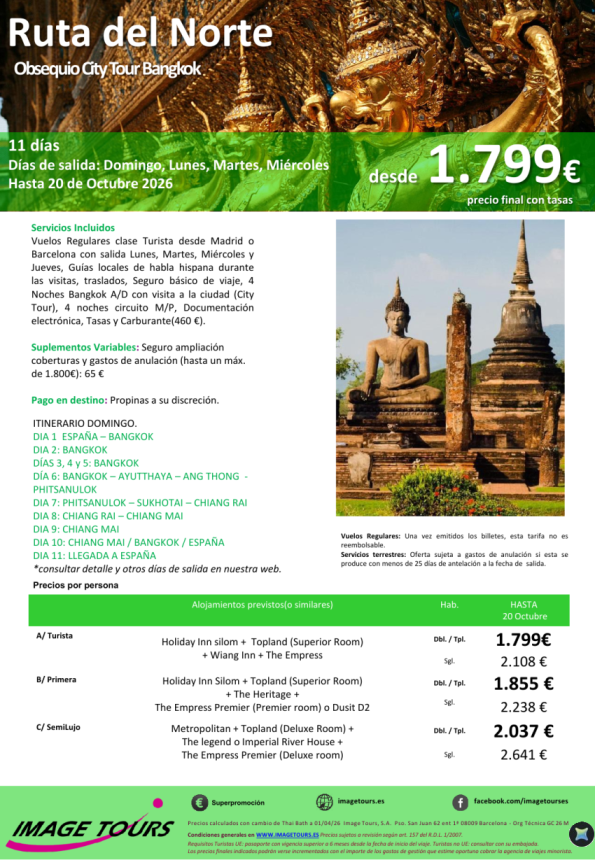 Tailandia: Ruta del Norte, 11 días con Obsequio City Tour en Bangkok desde 1.799 &euro; 