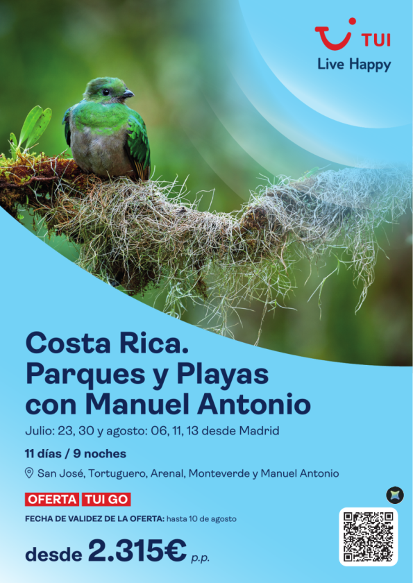 Costa Rica. Parques y Playas. 11 días / 9 noches. Salidas Verano. TUI Go. Desde MAD desde 2.315 &euro; 