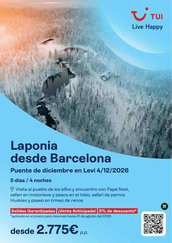 Laponia. Puente de diciembre desde BCN. 5 días / 4 noches. 5% Dto VA. Desde 2.775 &euro; 