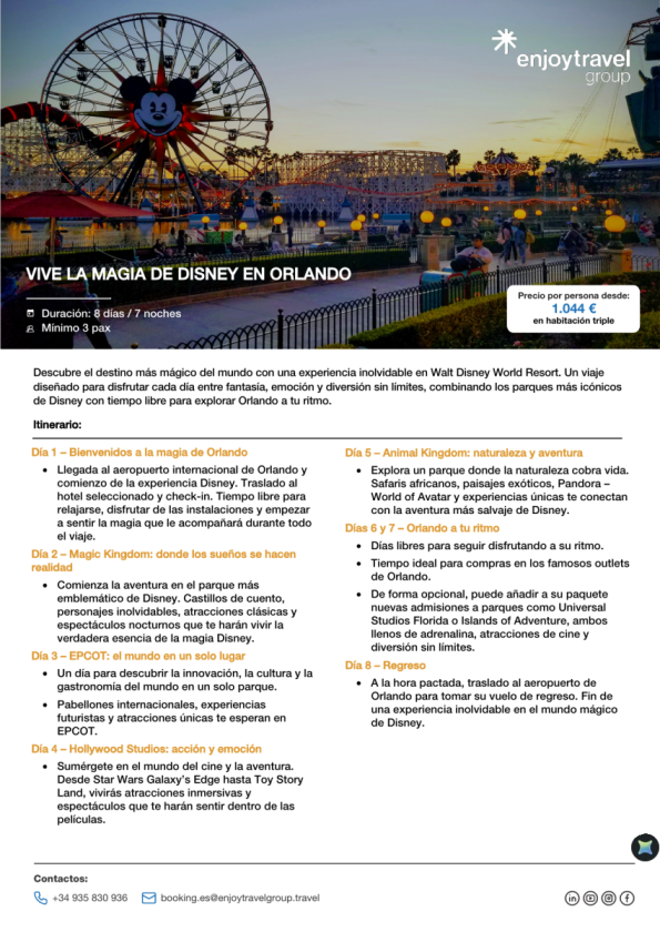 Vive la magia de Disney en Orlando 8D/7N desde 1,044 &euro; 
