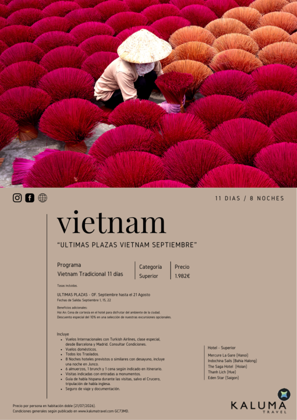 Vietnam Tradicional - Salidas Cupos Septiembre 