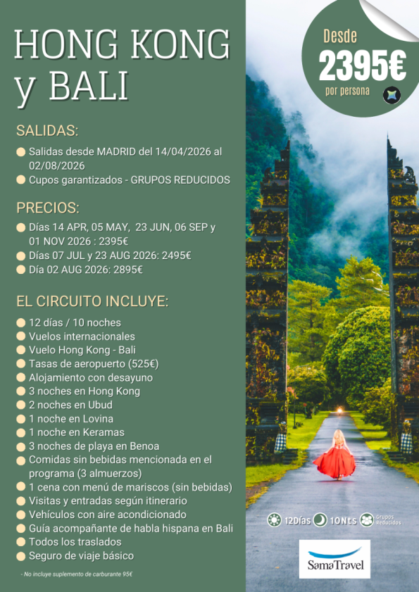 Hong Kong y Bali: Circuito 12 días con visitas y playa [Cupos y precios garantizados] (APR-NOV) *Desde 2.395 &euro; *