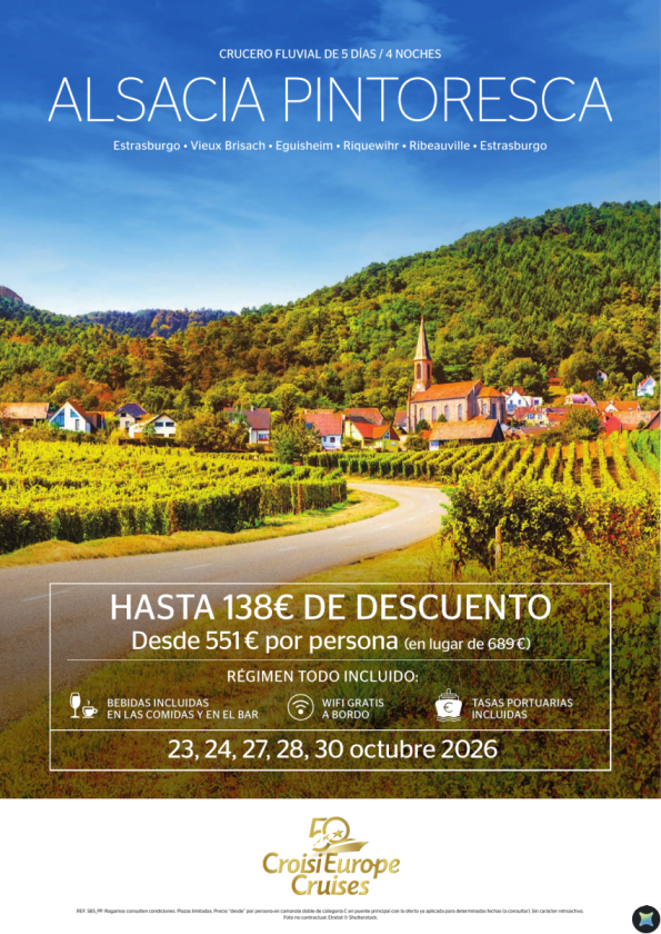 Hasta 138 &euro; de DESCUENTO - crucero fluvial por el Rin y Alsacia pintoresca - 5 días - Todo Incluido - octubre