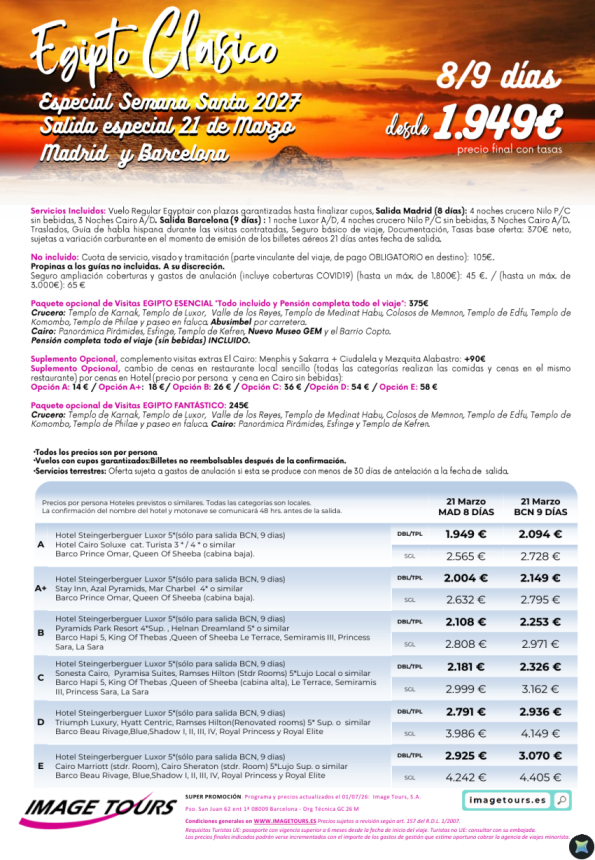 Egipto Clásico Semana Santa 2027, con plazas garantizadas y precios desde 1.949 &euro; 