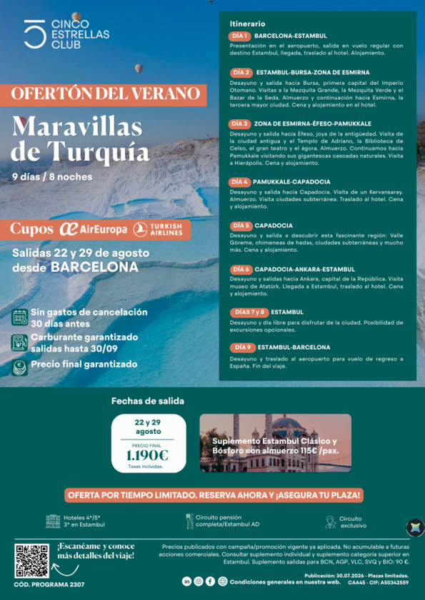Últimas Plazas - Ofertón|Cupos UX Maravillas de Turquia 9d/8n , PVP 1.190 &euro; sal. 22 y 29 desde Barcelona