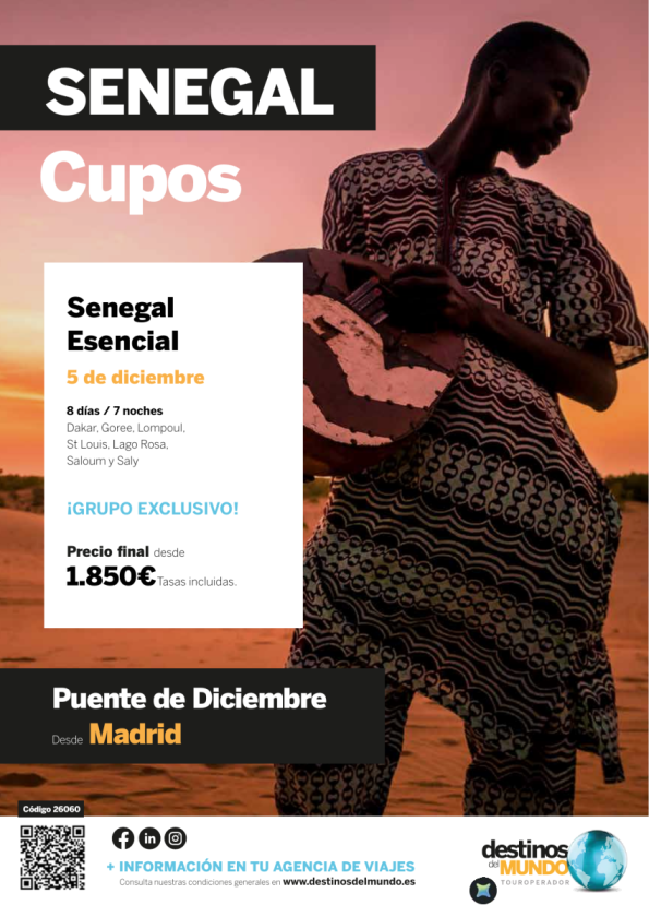 ???Senegal esencial puente de diciembre 8 d / 7 n origen: Madrid salida: 05 de diciembre desde 1.850 &euro; ??