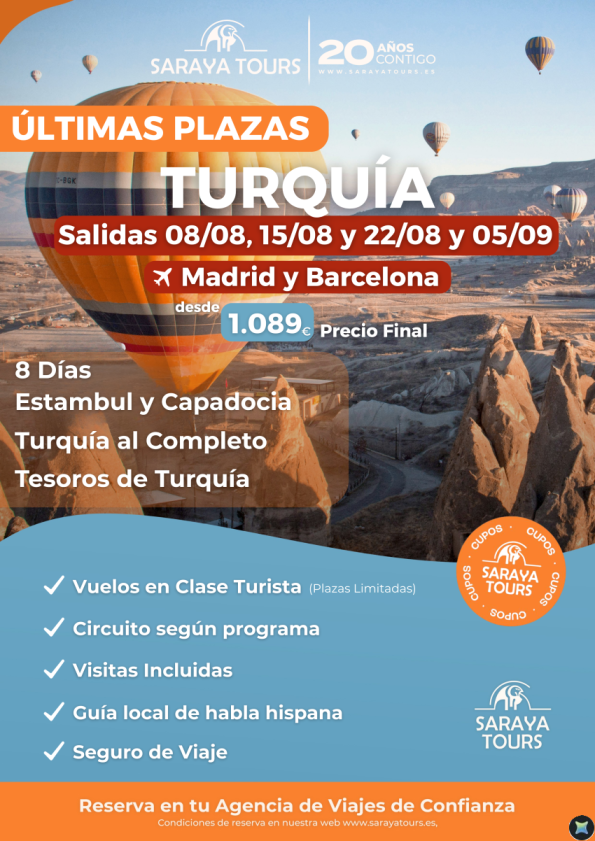 ?? Últimas Plazas TURQUÍA 8 Dias!!  Salidas Agosto & Septiembre 2026. Plazas garantizadas. Desde 1089 &euro; 