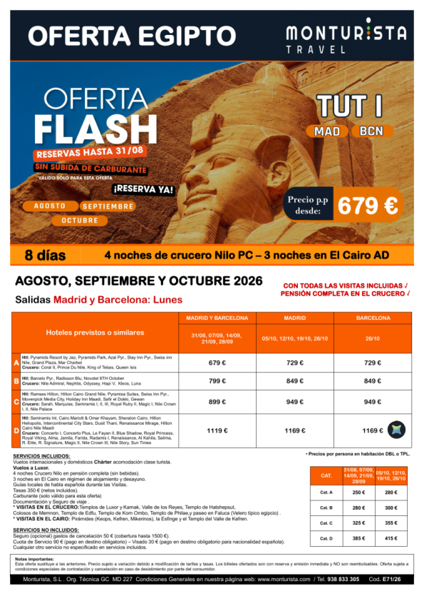 Oferta Flash®-TUT I***desde 679 &euro; SIN subida de carburante -salida chárter MAD y BCN para ventas hasta 31/08/26
