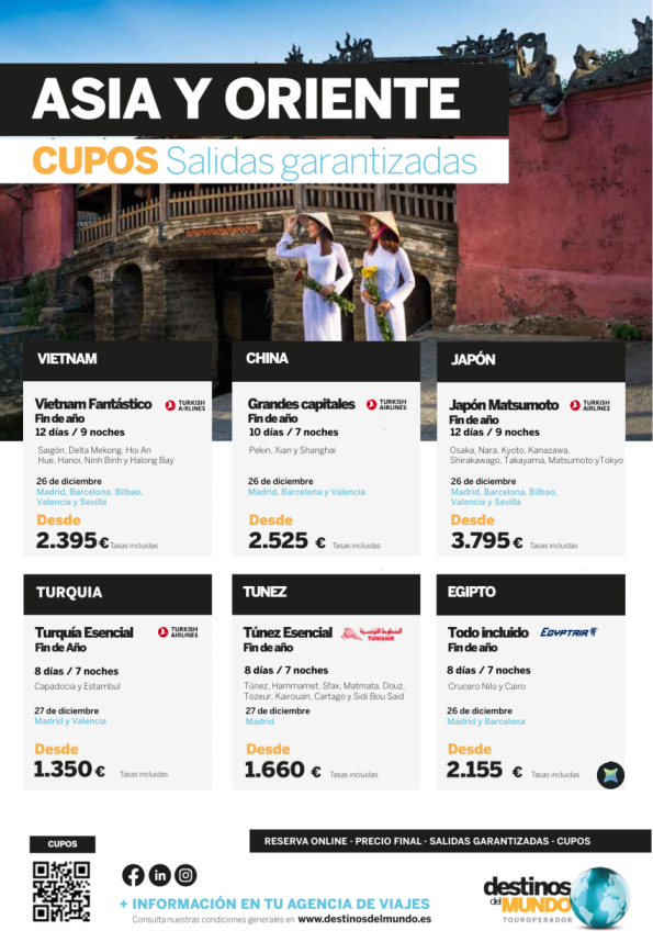 ?? Resumen CUPOS Asia y Oriente FIN DE AÑO desde 1.350 &euro; ??