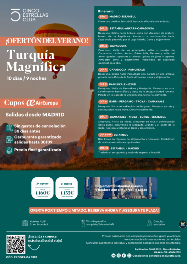 Ofertón verano |Últimas Plazas | Cupos UX -Turquia Magnifica 10d/9ns dsd 1.135 &euro; 1.Sal. 24 y 31 agos dsd MAD