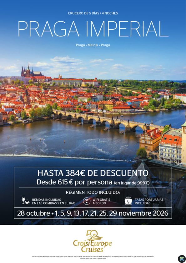 Hasta 384 &euro; de DESCUENTO - crucero fluvial Praga Imperial - 5 días - Todo Incluido - octubre y noviembre