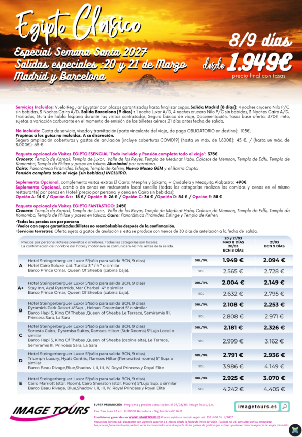 Egipto Clásico Semana Santa 2027, con plazas garantizadas y precios desde 1.949 &euro; 