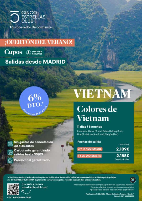 Ofertón verano |Cupos| Colores de Vietnam 11d/8ns sal. 3 y 17 nov - 1 y 29 dic dsd 2.109 &euro; dsd MAD + 6% DTO.