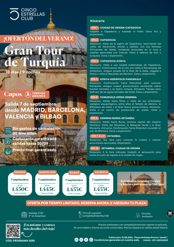 Ofertón verano |Últimas Plazas| Cupos TK | Gran Tour Turquia 10d/9n dsd1.445? sal.07.09dsd Mad,Bcn,Bio,Vlc