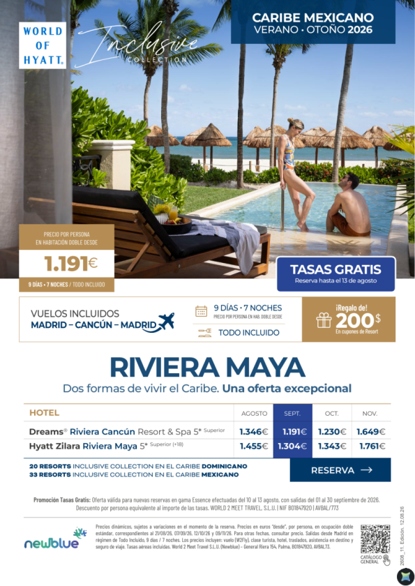 Tasas Gratis en Riviera Maya reservando hasta el 13 de agosto. 9D/7N desde 1.191 &euro; T.I - ??incluidos desde MAD