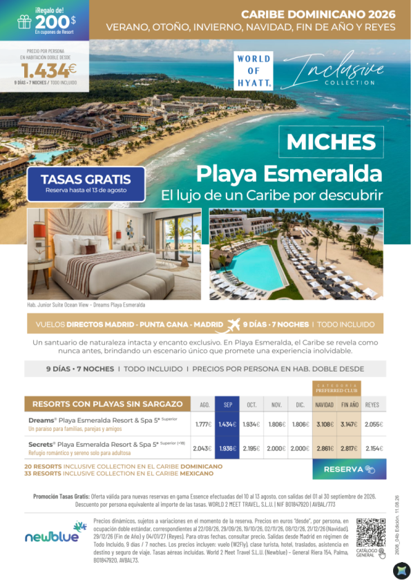 Último día Tasas Gratis en Miches  (R.D)- Playa Esmeralda desde 1.434 &euro; 