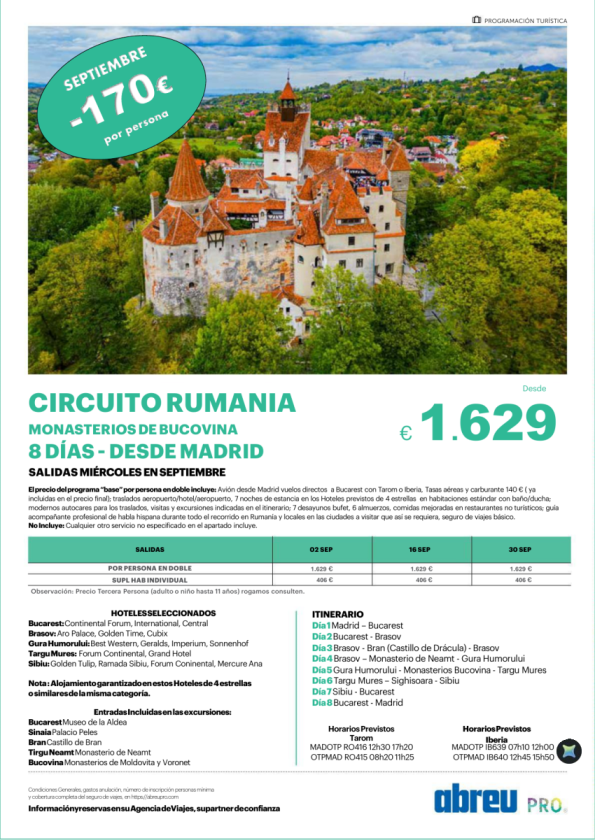 Especial Septiembre Circuito Rumania Monasterios de Bucovina 8 días desde Madrid