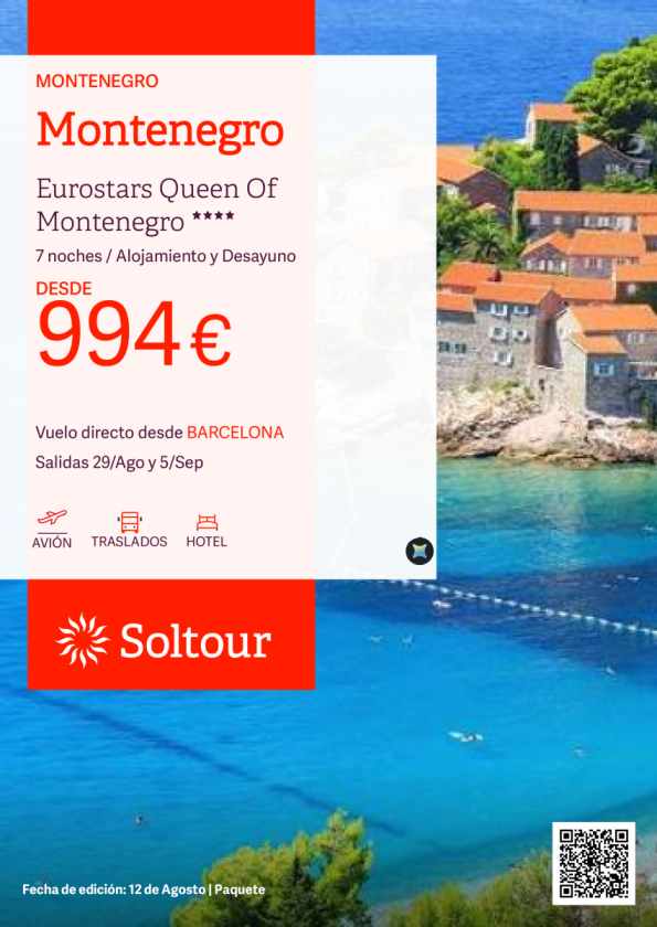 Montenegro en Eurostars Queen Of Montenegro desde 994 &euro; , salidas 29 Agosto y 5 Septiembre desde Barcelona