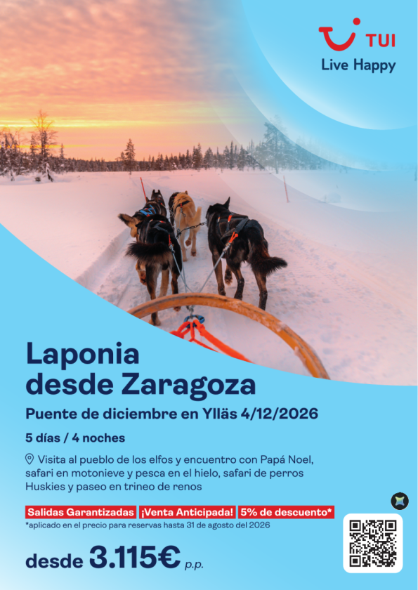 Laponia. Puente de diciembre en Ylläs. 5d/4n. Salida desde Zaragoza. V.A. 5% dto. Desde 3.115 &euro; 