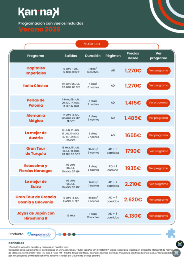 Programación Kannak Verano 2026. Salidas desde Valencia