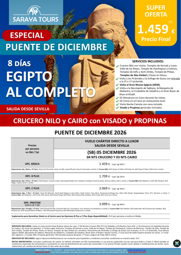 ?Especial Puente Diciembre Egipto al Completo 8d. Salida 05/12.  Sevilla. Desde 1.459 &euro; 